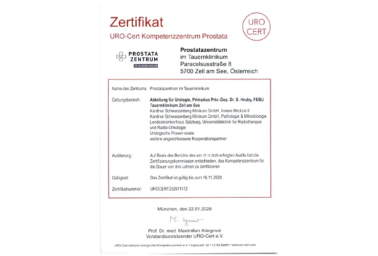 Zertifikat Uro-Cert Kompetenzzentrum Prostata_22.01.2026